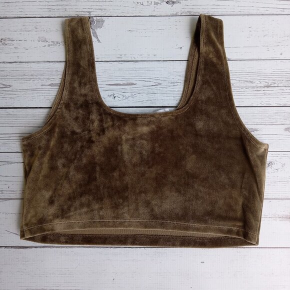 Double Zero Fairycore Whimsy Festival Green Crushed Velvet Crop Top Size L - Picture 3 of 4